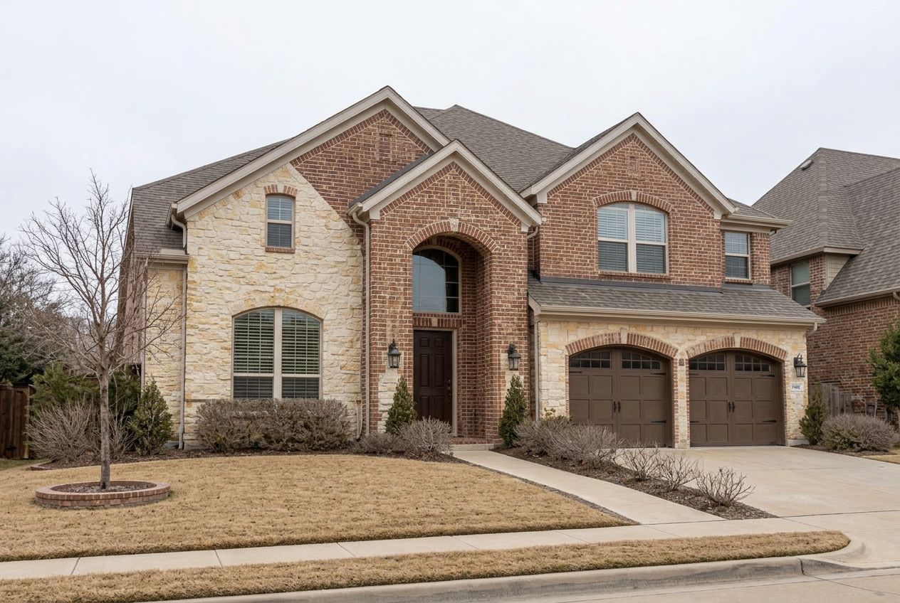 North Texas home before Christmas light installation, undecorated during the day